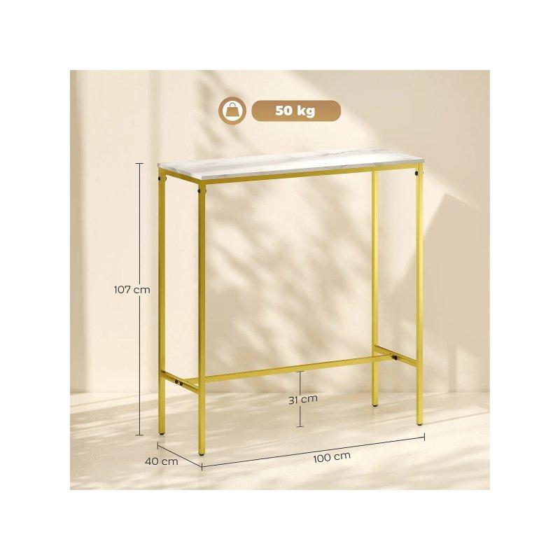 Gold Çerçeveli Beyaz Mermer Görünümlü Bar Masası 100x40x107 cm - 88660
