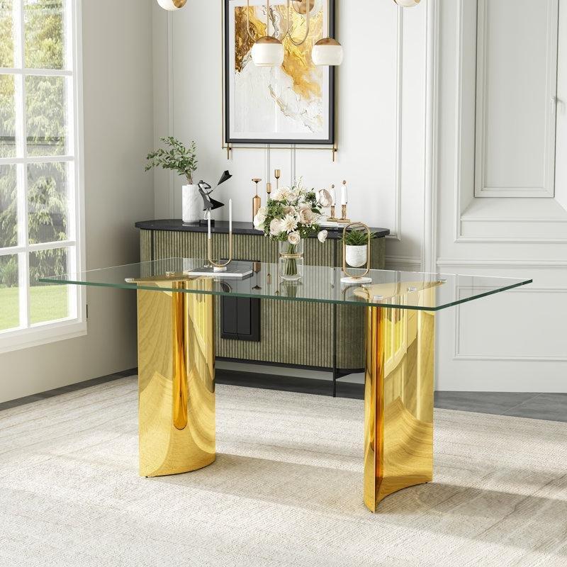 Gold Tonlu Çift Ayaklı Dikdörtgen Yemek Masası 160x90 cm - 86923
