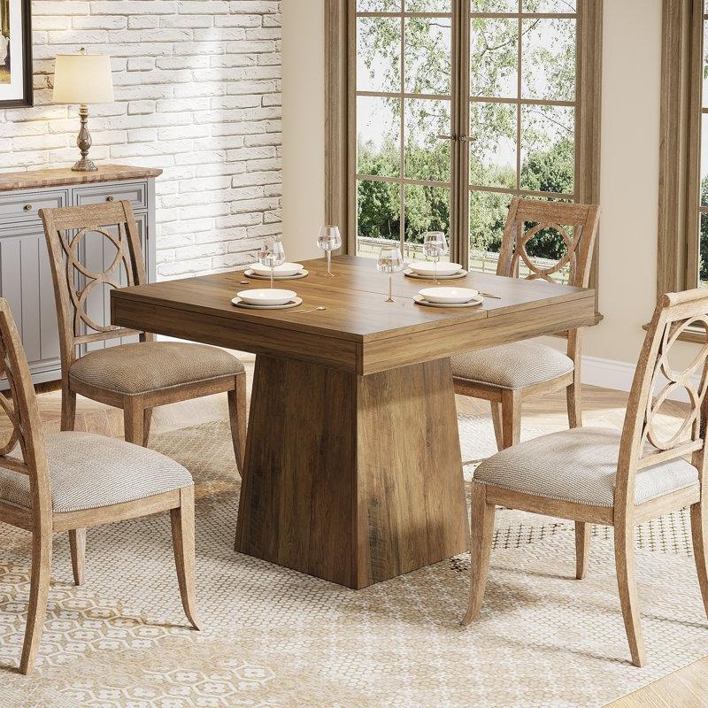 Gri Ahşap Kare Yemek Masası 80x80 cm Pedestal Tabanıyla - 87583