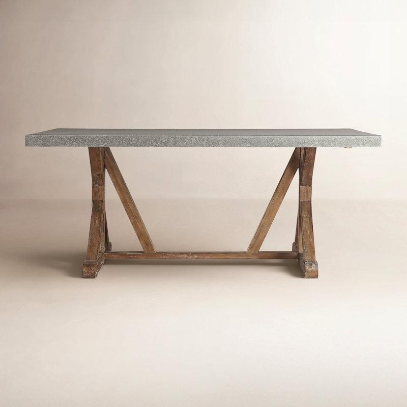 Gri Betonlu Masif Çam Ahşap Trestle Yemek Masası 183x107x76 cm - 87016