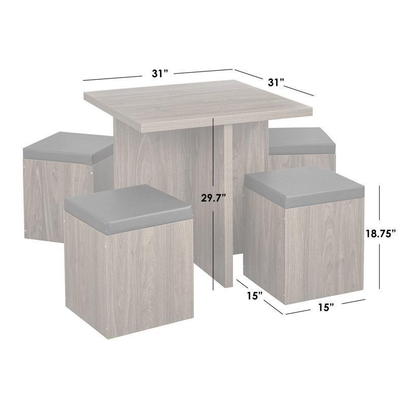 Gri Endüstriyel Ahşap 4 Kişilik Saklama Bölmeli Yemek Masası ve Tabure Seti 79x79 cm - 86368