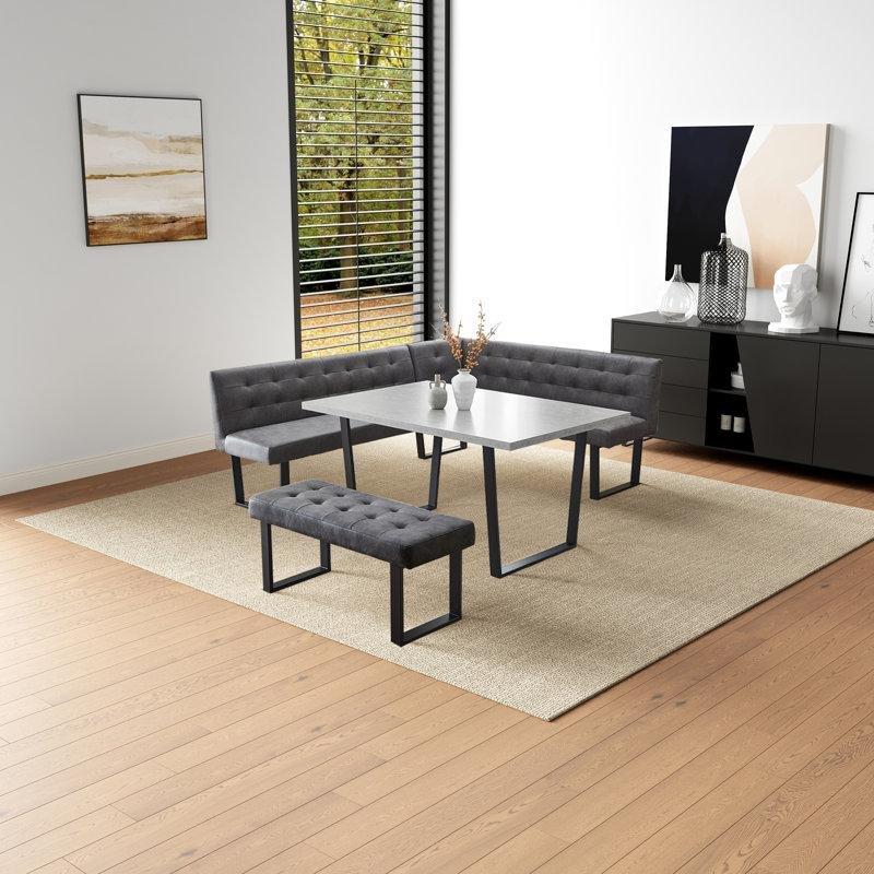 Gri Endüstriyel Ahşap 6 Kişilik Köşe Mutfak Masası Siyah Metal Ayaklı - 88804