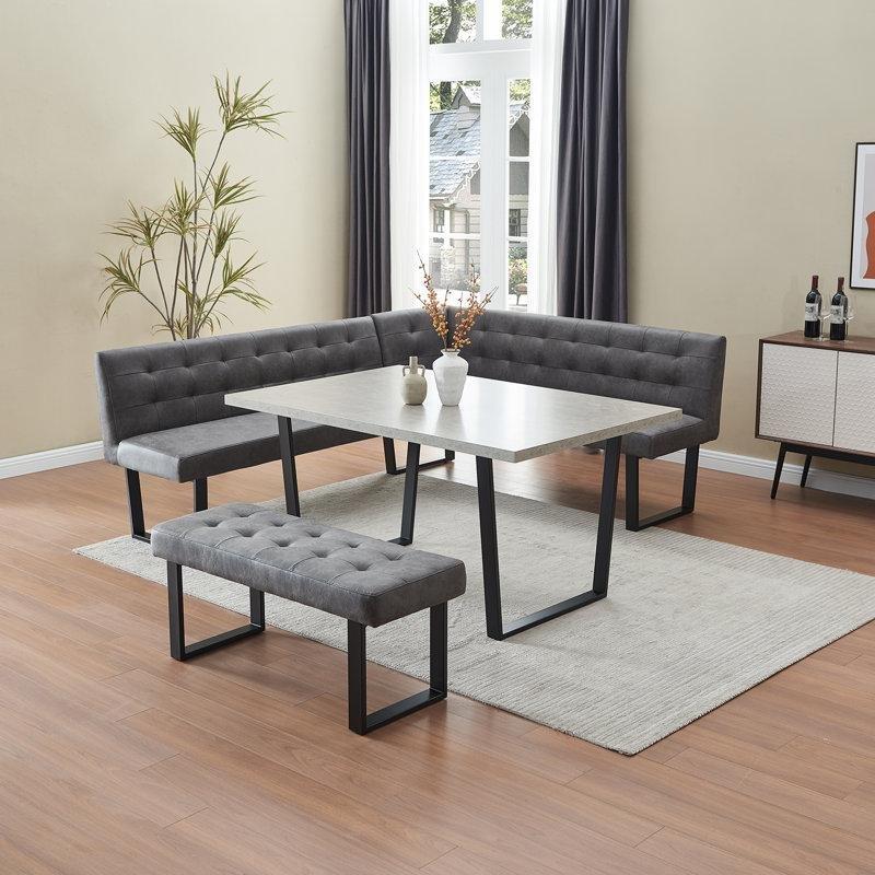 Gri Endüstriyel Ahşap 6 Kişilik Köşe Mutfak Masası Siyah Metal Ayaklı - 88804