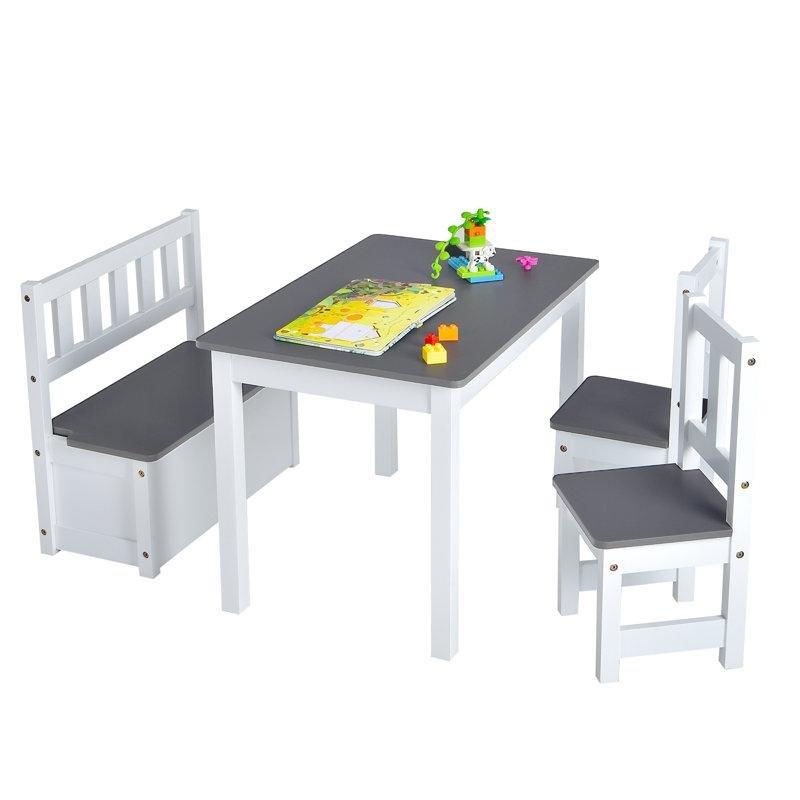 Gri Endüstriyel Ahşap Çocuk Yemek Masası 4 Parçalı Set - 86599