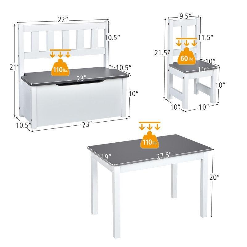 Gri Endüstriyel Ahşap Çocuk Yemek Masası 4 Parçalı Set - 86599