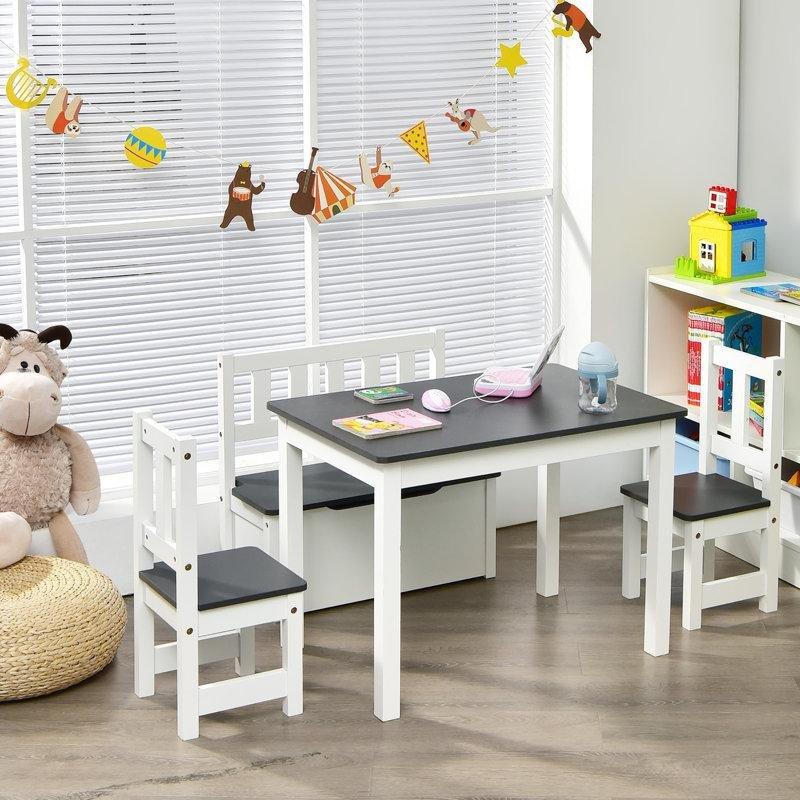Gri Endüstriyel Ahşap Çocuk Yemek Masası 4 Parçalı Set - 86599