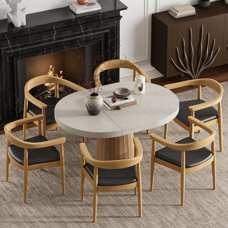Gri Endüstriyel Ahşap Genişletilebilir Yuvarlak Oval Yemek Masası 100-140 cm - 84439