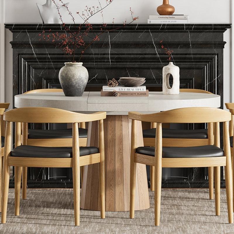Gri Endüstriyel Ahşap Genişletilebilir Yuvarlak Oval Yemek Masası 100-140 cm - 84439