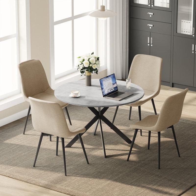 Gri Endüstriyel Ahşap Yuvarlak Mutfak Masası Takımı 120 cm 4 Sandalyeli - 85645.0