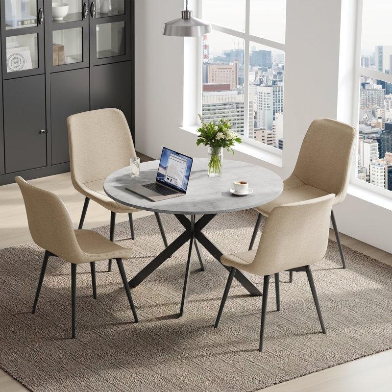 Gri Endüstriyel Ahşap Yuvarlak Mutfak Masası Takımı 120 cm 4 Sandalyeli - 85645.0