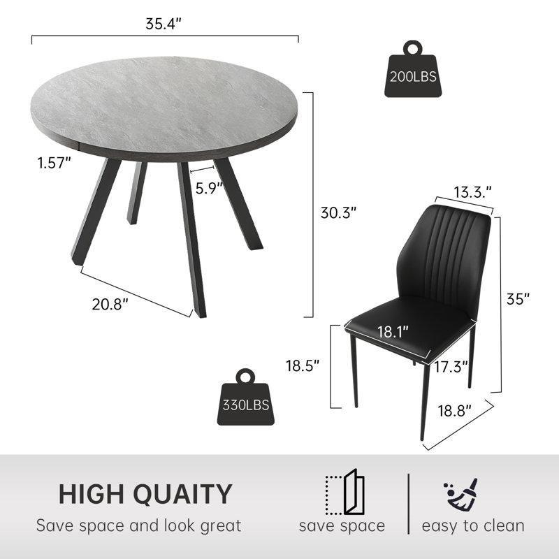 Gri Endüstriyel Ahşap Yuvarlak Mutfak Masası Takımı 90 cm Çapında 4 Sandalyeli - 85663.0