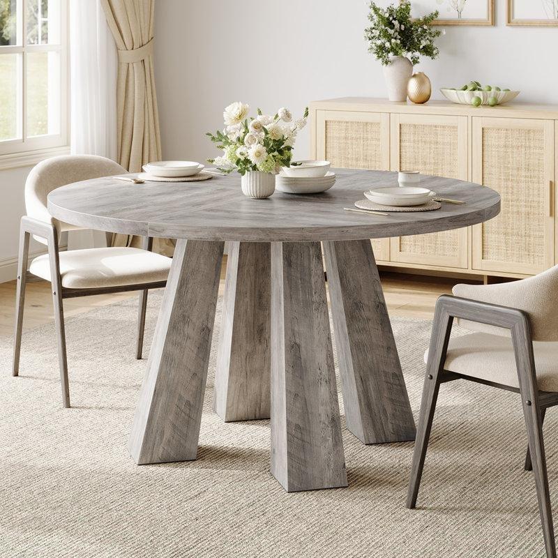 Gri Endüstriyel Ahşap Yuvarlak Yemek Masası 120 cm - 85933