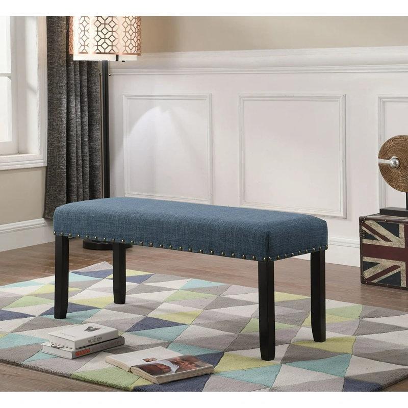 Gri Keten Kumaşlı Masif Ahşap Ayaklı Yemek Masası Bench 112 cm - 88282