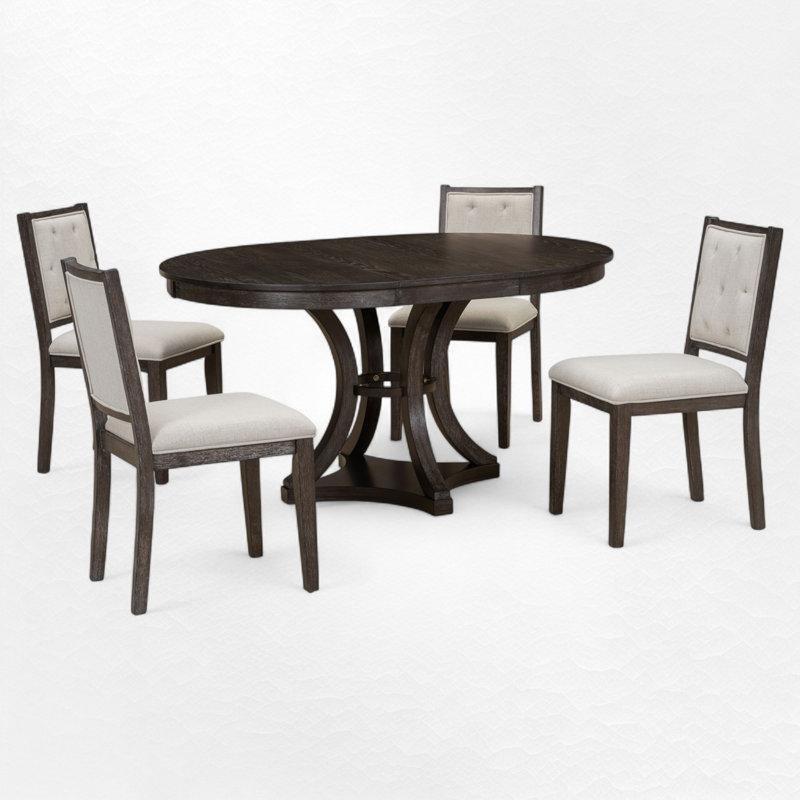 Gri Masif Ahşap Açılır Mutfak Masası 58 cm Uzatmalı 4 Sandalyeli Yemek Seti - 85114.0