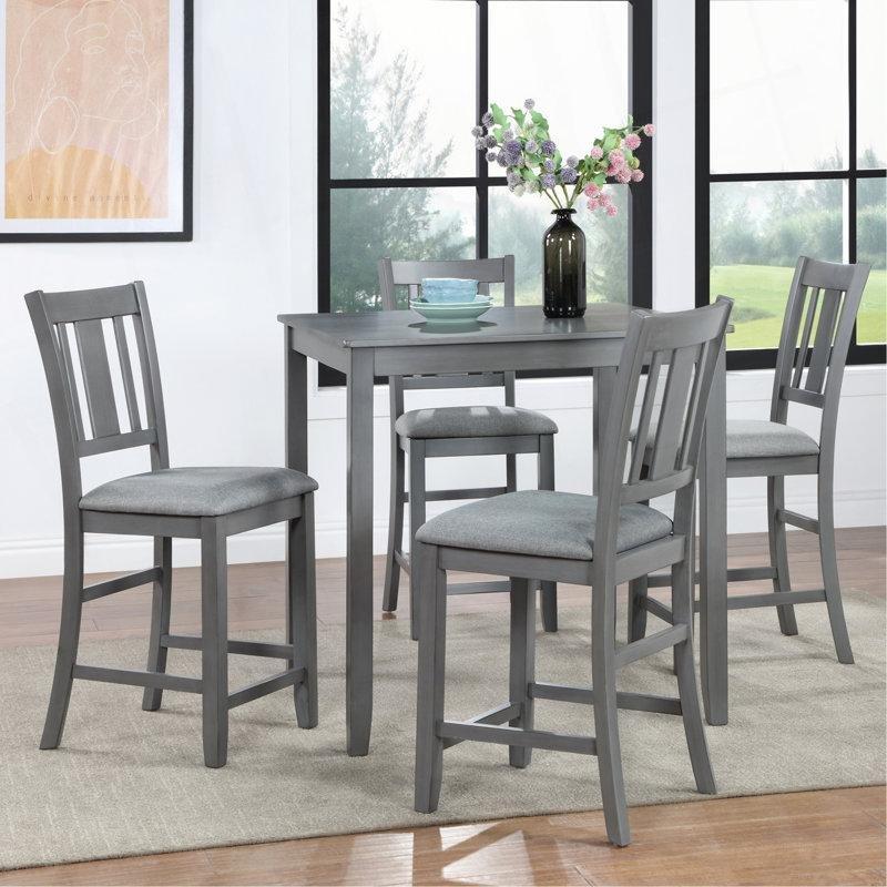 Gri Masif Ahşap Kare Yemek Masası 88x88 cm - 87559