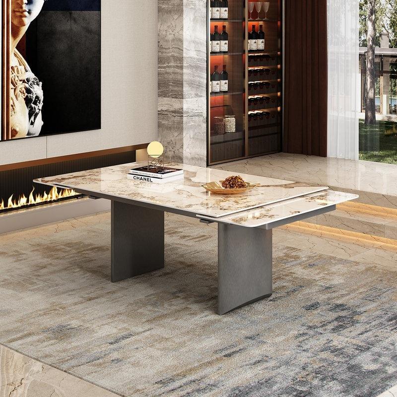 Gri Mermer Görünümlü Genişletilebilir Çift Ayaklı Yemek Masası 160-240 cm - 86995
