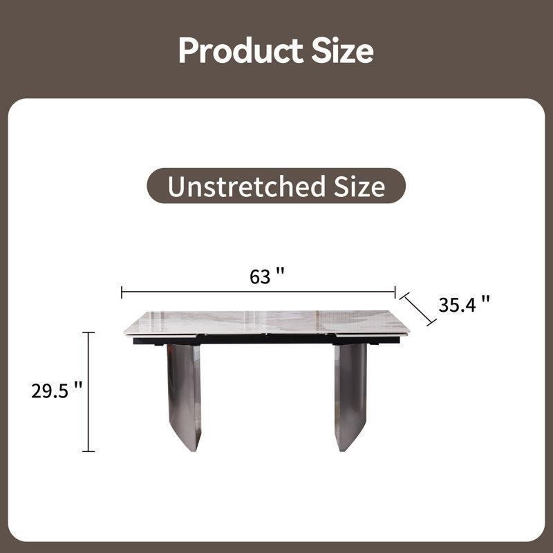Gri Mermer Görünümlü Genişletilebilir Çift Ayaklı Yemek Masası 160-240 cm - 86995