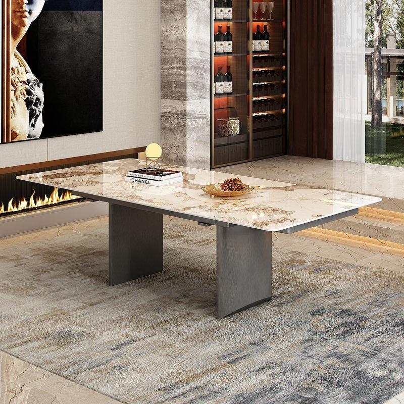 Gri Mermer Görünümlü Genişletilebilir Çift Ayaklı Yemek Masası 160-240 cm - 86995 Gri Mermer Görünümlü Genişletilebilir Çift Ayaklı Yemek Masası 160-240 cm - 86995