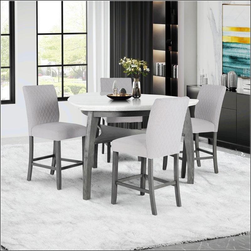 Gri Mermerli Üçgen Yemek Masası 137x137 cm - 87124