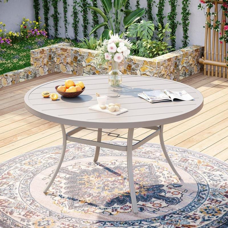 Gri Metal 127 cm Yuvarlak Bahçe Yemek Masası Şemsiye Deliği ile - 84538