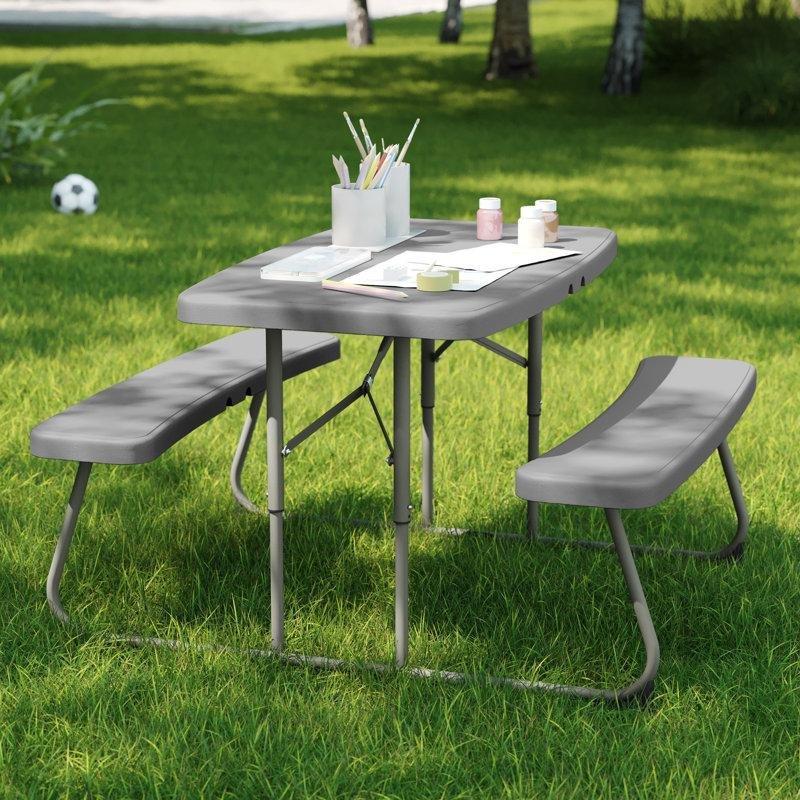 Gri Plastik Katlanabilir Çocuk Yemek Masası 83 cm Uzunluğunda İç ve Dış Mekan Kullanımı - 86548