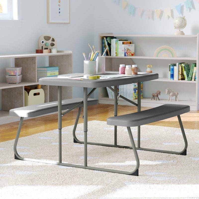 Gri Plastik Katlanabilir Çocuk Yemek Masası 83 cm Uzunluğunda İç ve Dış Mekan Kullanımı - 86548