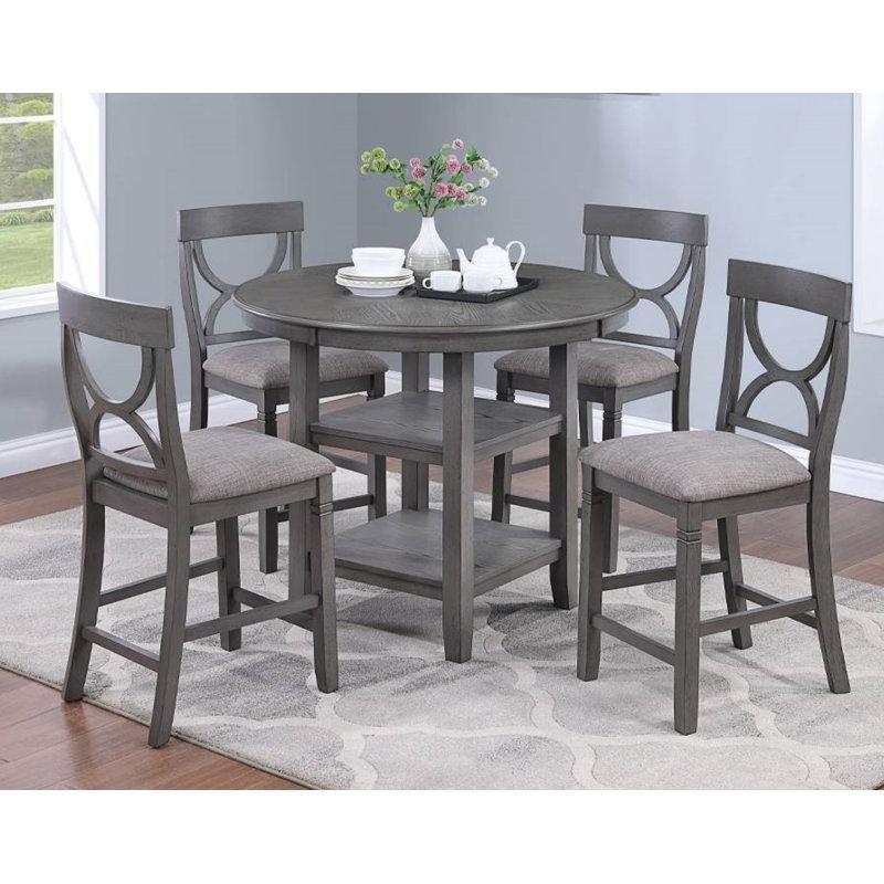 Gri Renkli Yuvarlak Mutfak Masası 120 cm Çapında 4 Sandalyeli Yemek Seti - 85813.0