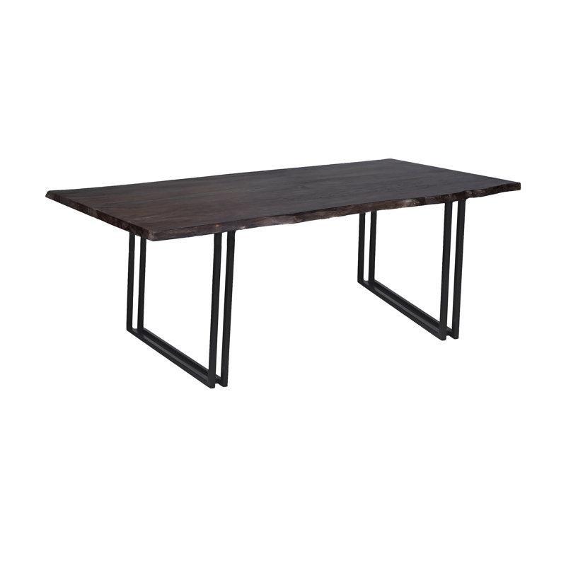 Gri Tonlu Masif Ahşap Üstlü Siyah Metal Ayaklı Kütük Yemek Masası 210x102 cm - 87928