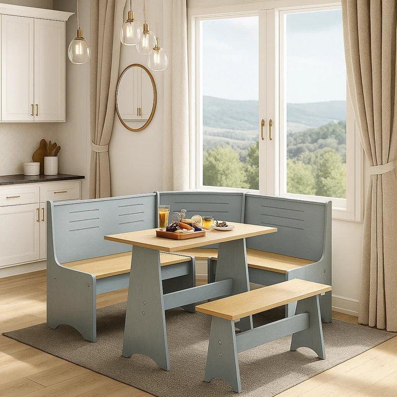 Gri ve Açık Ahşap Renkli 150 cm Köşe Kahvaltı Takımı Saklama Bölmeli Mutfak Masası - 88747