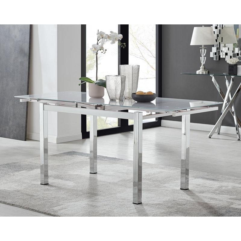Gümüş Çelik Ayaklı Genişletilebilir Tempered Cam Yemek Masası 70 cm - 84814