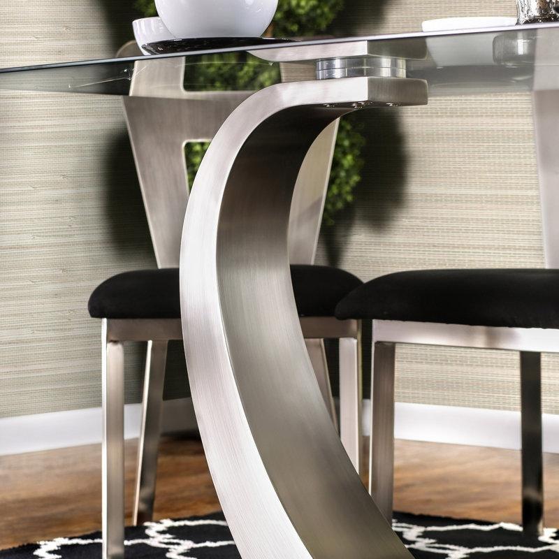 Gümüş Metal Ayaklı Tempered Cam Yemek Masası 152x91x76 cm - 84703