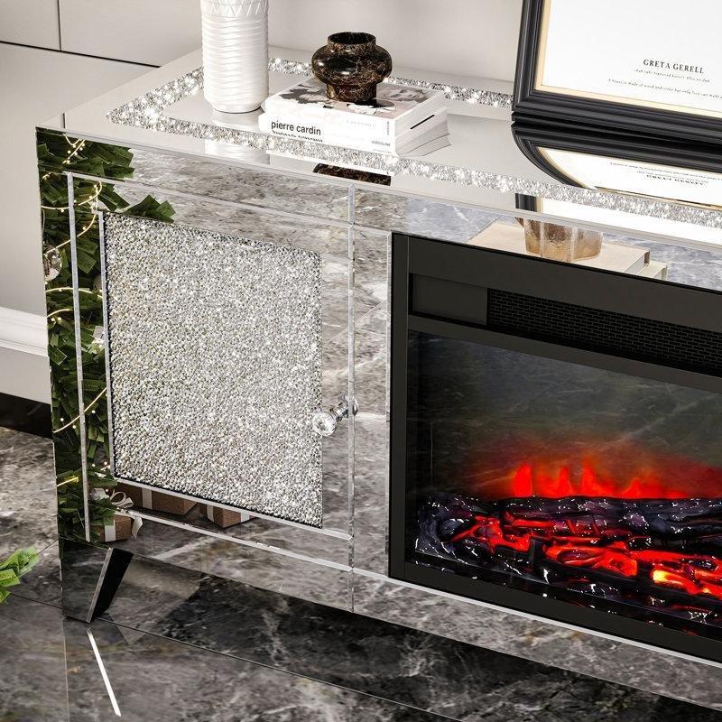 Gümüş Renkli Aynalı Şömineli TV Ünitesi 150 cm - 83083