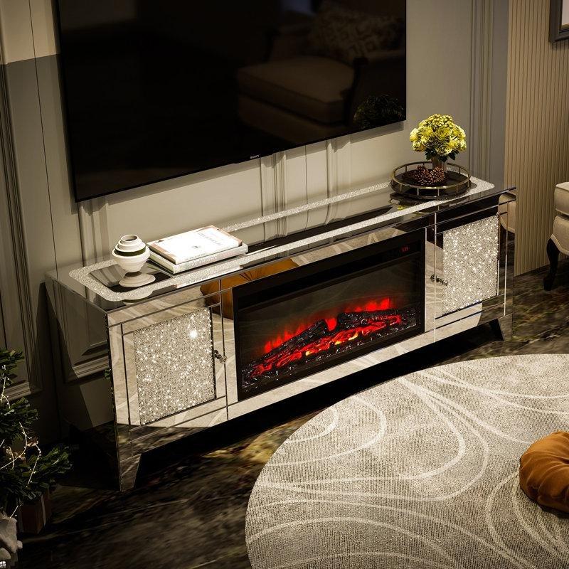 Gümüş Renkli Aynalı Şömineli TV Ünitesi 150 cm – 83083