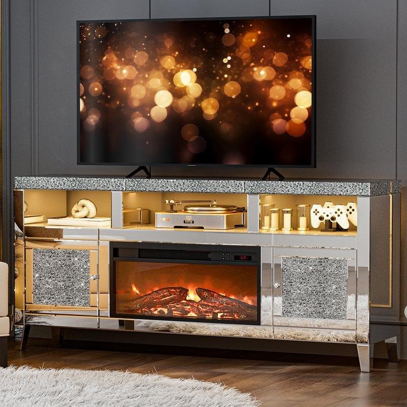 Gümüş Renkli Aynalı Şömineli TV Ünitesi 155 cm - 83077