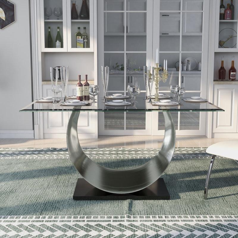 Gümüş Tabanlı Şeffaf Cam Yemek Masası 60x90x76 cm - 84721