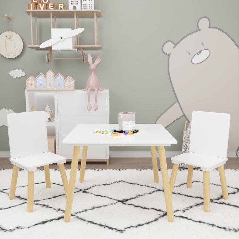 Hayvan Figürlü Beyaz Çocuk Yemek Masası ve Sandalye Seti 60x60 cm - 86566