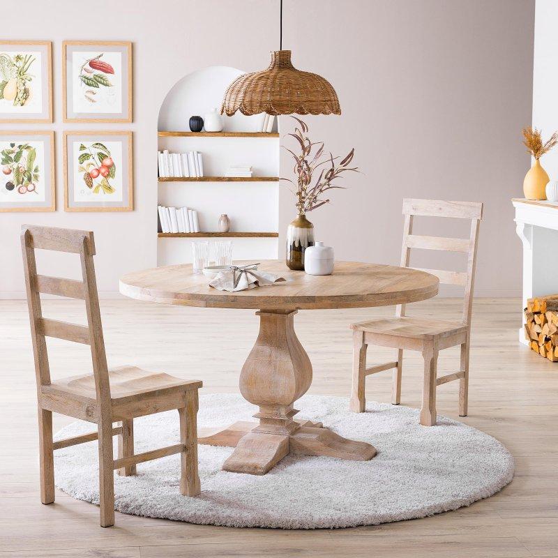 Hindistan Kökenli Endüstriyel Ahşap Yuvarlak Yemek Masası 135 cm - 83887