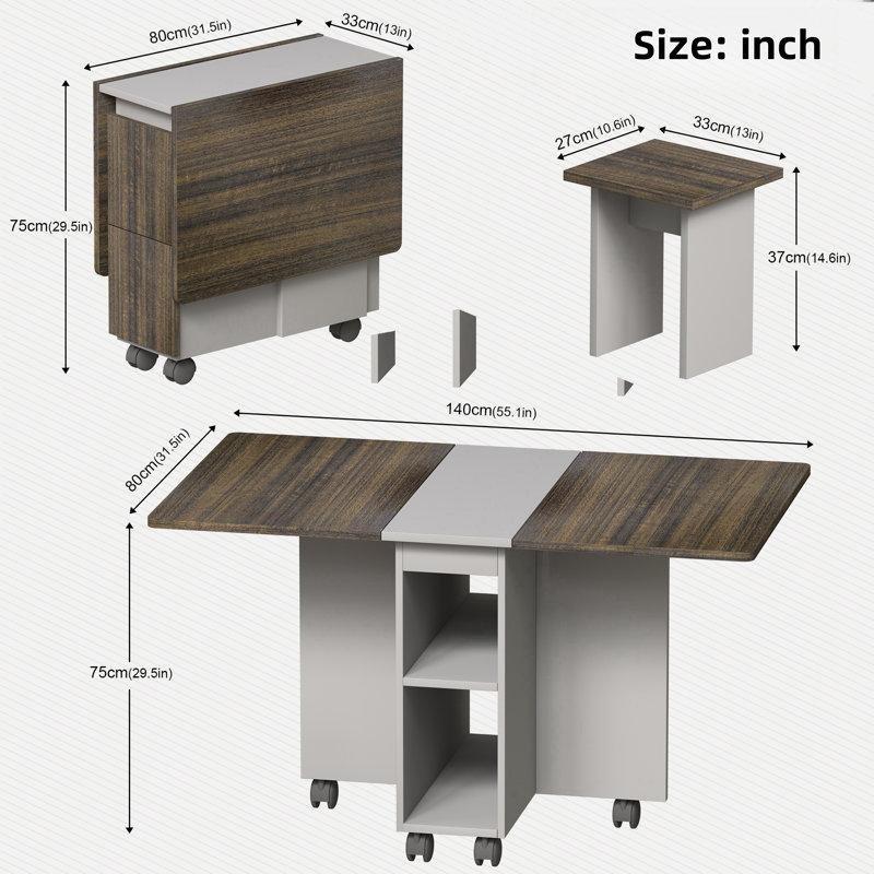İki Renkli Endüstriyel Ahşap Katlanır Mutfak Masası 140 cm ve 4 Tabure Seti - 85435.0