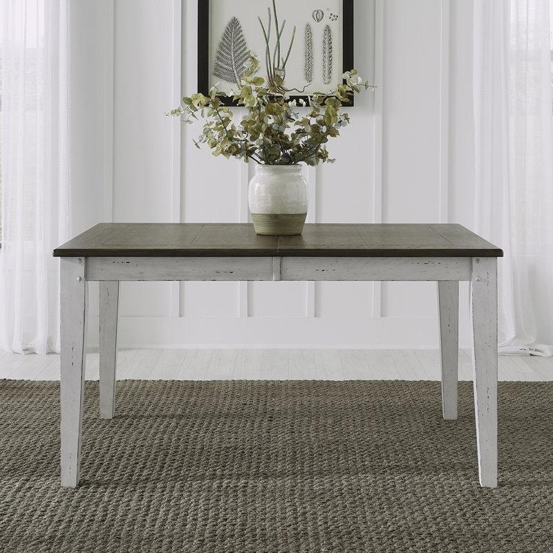 İki Tonlu Kahverengi Beyaz Masif Ahşap Açılır Mutfak Masası 102 cm Genişliğinde 6 Sandalyeli Set - 85132.0