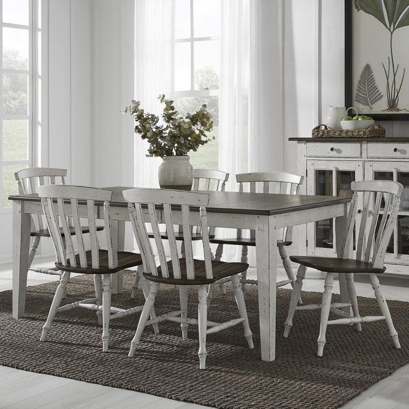 İki Tonlu Kahverengi Beyaz Masif Ahşap Açılır Mutfak Masası 102 cm Genişliğinde 6 Sandalyeli Set - 85132.0