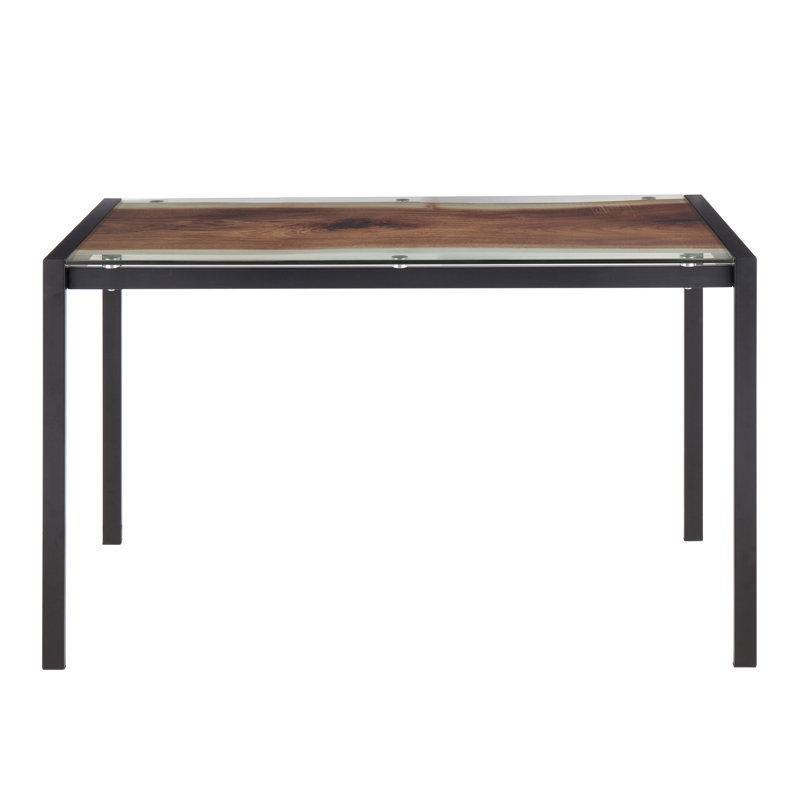 Kahverengi Cam Tablalı Siyah Metal Ayaklı Kütük Yemek Masası 128x75 cm - 87850