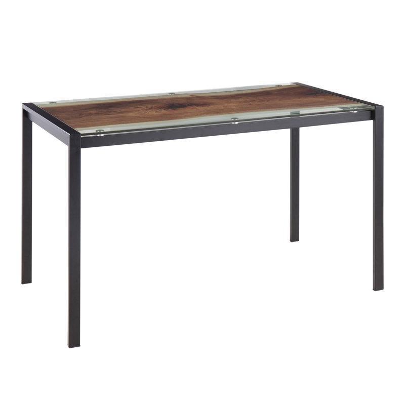 Kahverengi Cam Tablalı Siyah Metal Ayaklı Kütük Yemek Masası 128x75 cm - 87850