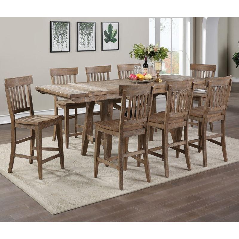 Kahverengi Driftwood Açılır Mutfak Masası ve 8 Sandalyeli Yemek Seti - 85063.0