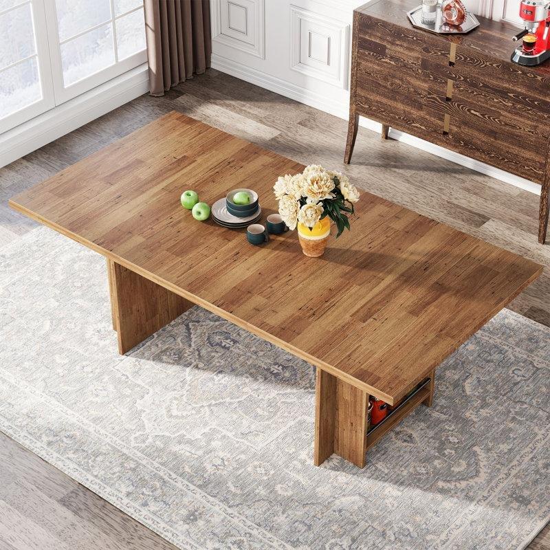 Kahverengi Endüstriyel Ahşap 6-8 Kişilik Depolama Raflı Yemek Masası 160x80x75 cm - 85876