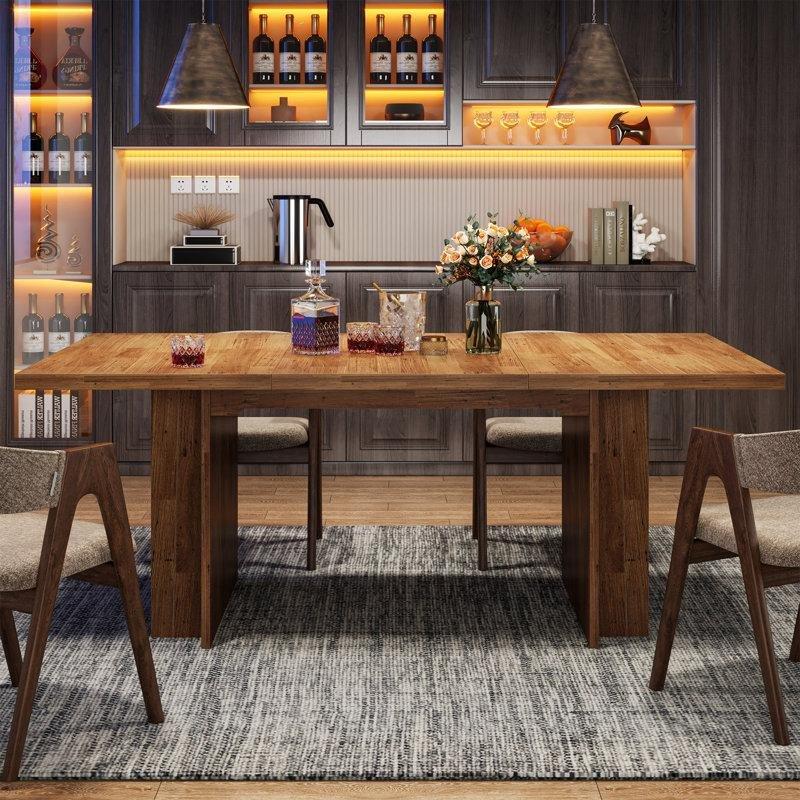 Kahverengi Endüstriyel Ahşap 6-8 Kişilik Depolama Raflı Yemek Masası 160x80x75 cm - 85876