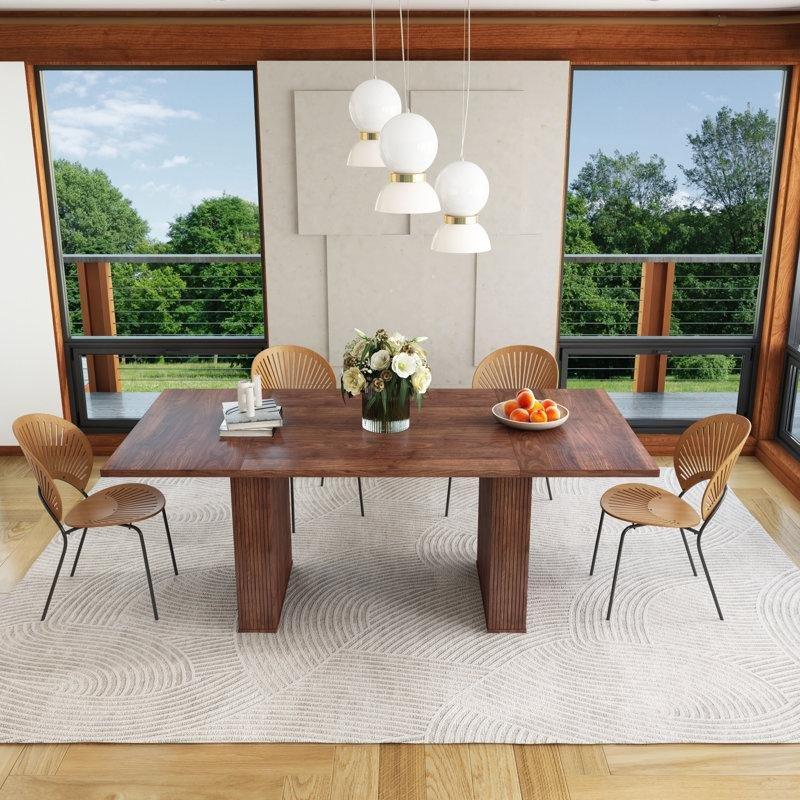 Kahverengi Endüstriyel Ahşap Çift Ayaklı 8 Kişilik Yemek Masası 200x100 cm - 84184