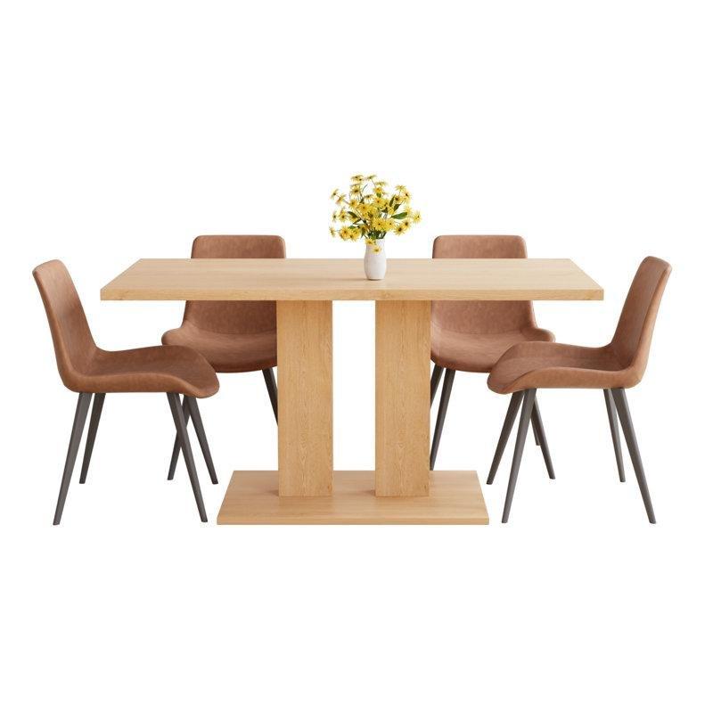 Kahverengi Endüstriyel Ahşap Modern Mutfak Masası Takımı 117x72 cm 4 Sandalyeli - 85756.0