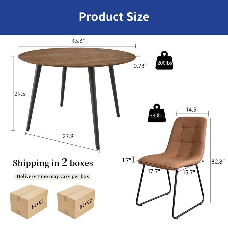 Kahverengi Endüstriyel Ahşap Yuvarlak Mutfak Masası 110 cm Çap ve 4 Sandalyeli Set - 85780.0