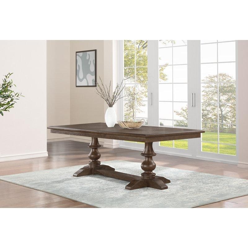 Kahverengi Masif Ahşap 244 cm Uzatılabilir Country Yemek Masası 8 Sandalyeli Set - 86080