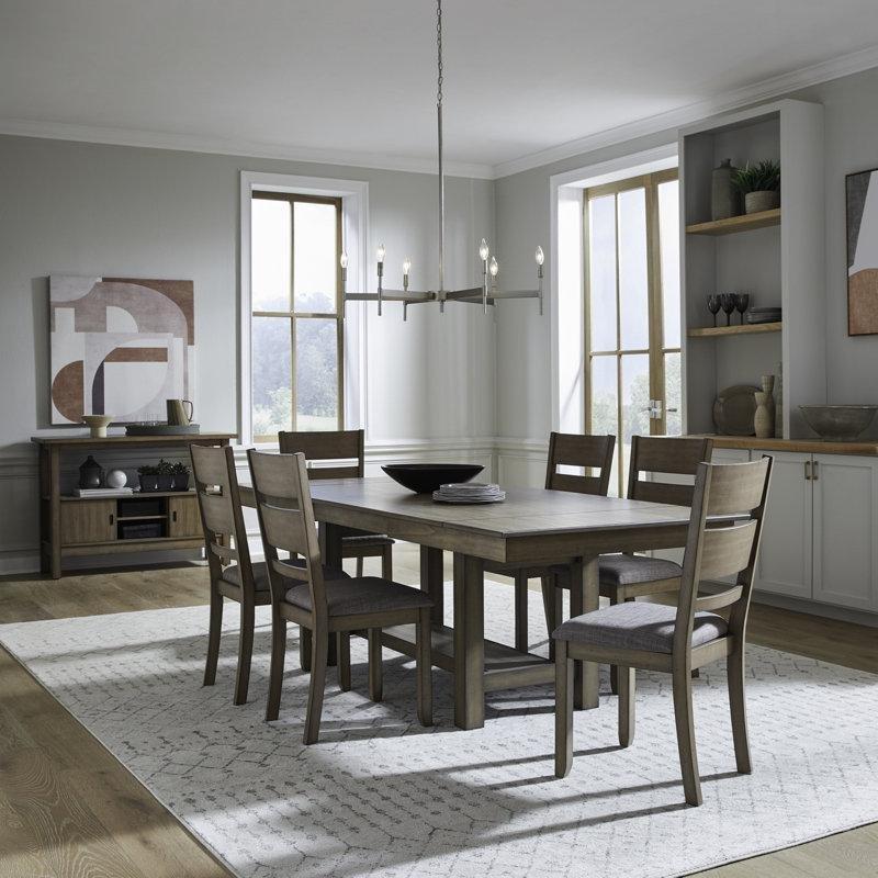 Kahverengi Masif Ahşap 4 Kişilik Açılır Mutfak Masası Gri Kumaş Sandalyeli Set - 85051.0